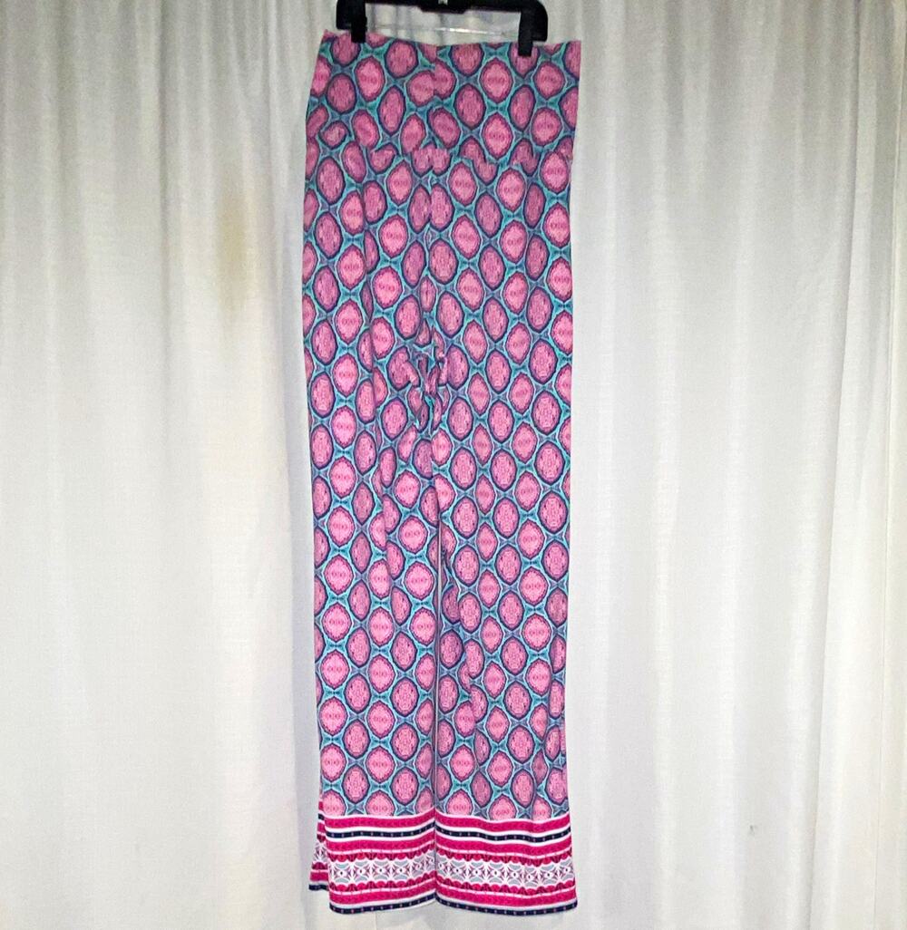 Cabana Life Womenβs Pink Blue Geometric palazzo Stretch pants L
